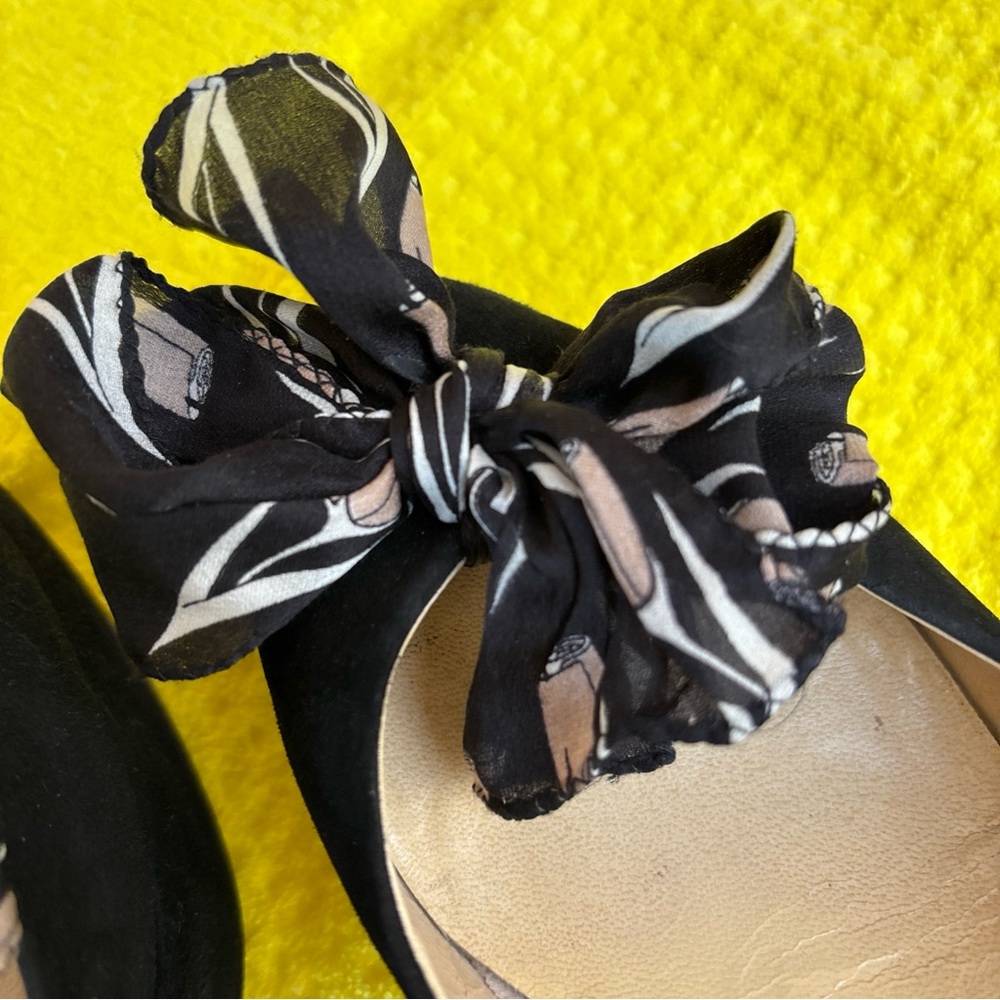 Miu Miu Black Suede Platform PEEP Toe 35 1/2 Heels Italy Silk Bow moment RareY2K